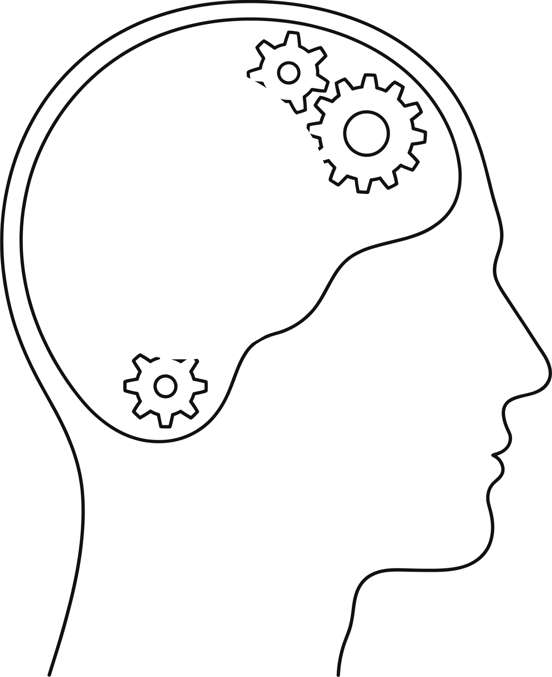 Head profile with a gear inside, the Human Mechanics mark