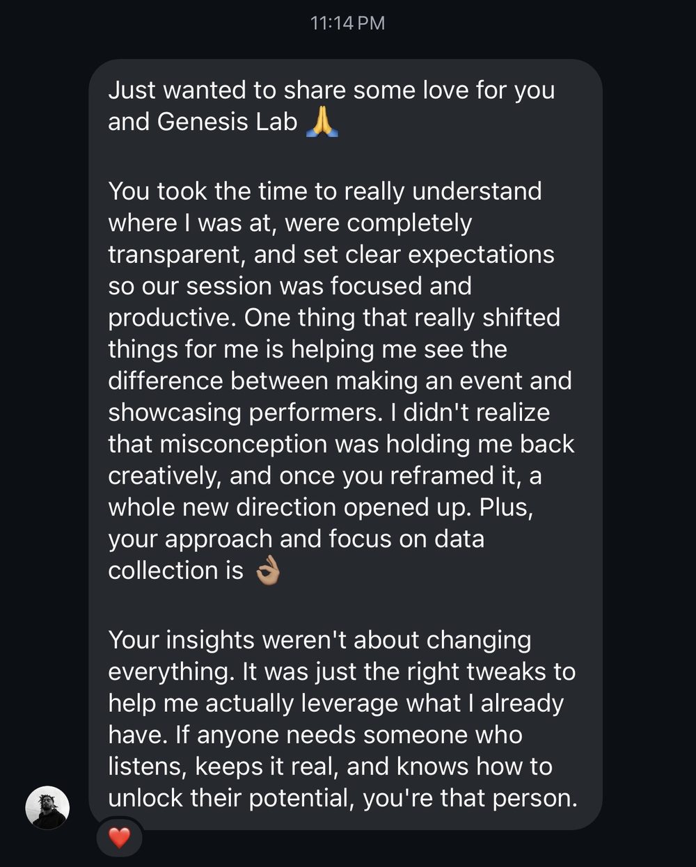 Helping me see the difference between making an event and showcasing performers. A whole new direction opened up.